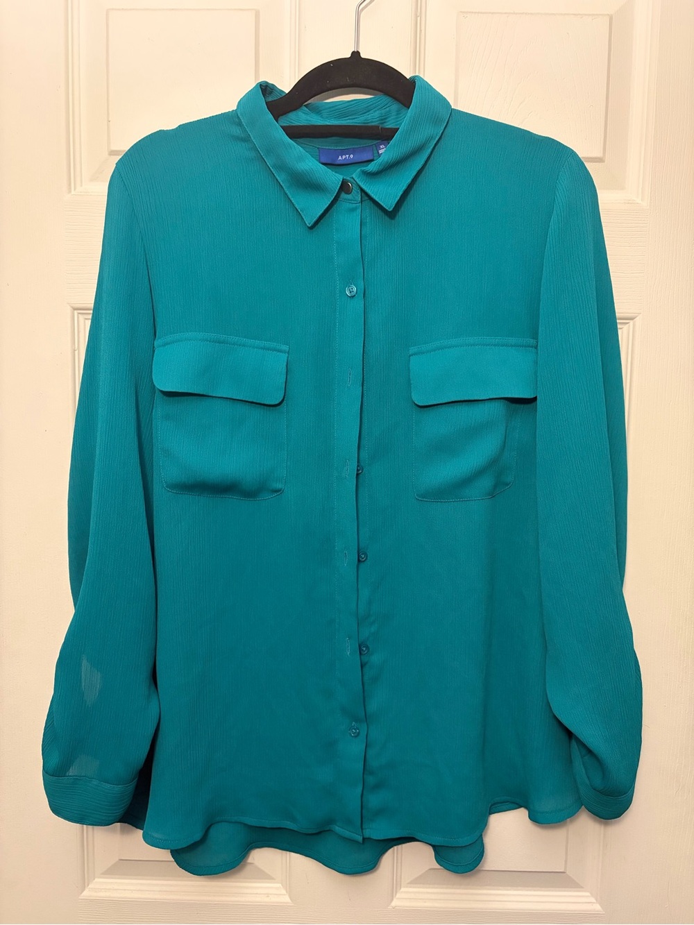 Apt. 9 Teal Long-Sleeve Button Front Blouse